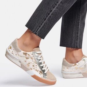 Dolce vita Zina sneaker silver gold metallic calf hair tennis shoe 9.5